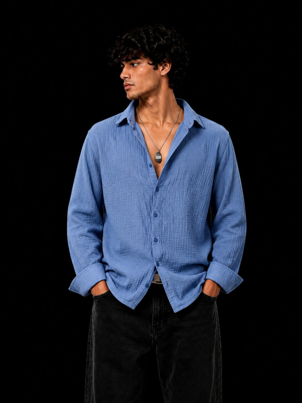 Cheesy Cotton Shirt Blue front