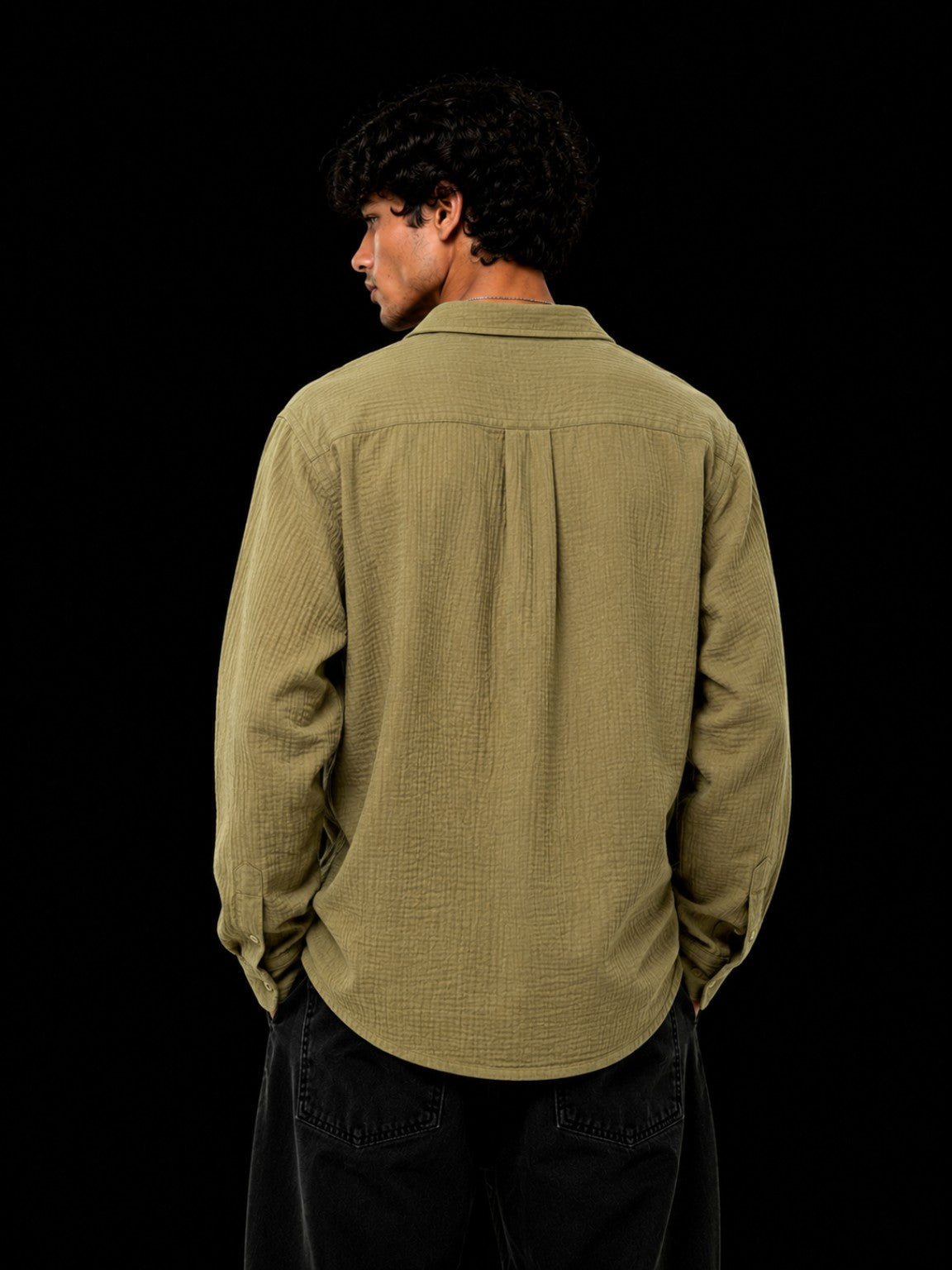 Cheesy Cotton Shirt Olive back