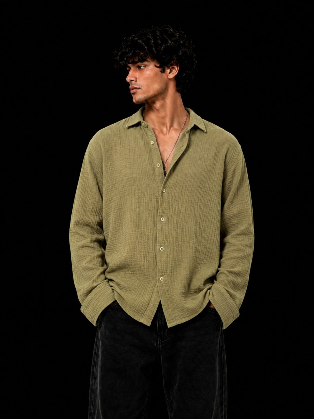 Cheesy Cotton Shirt Olive front