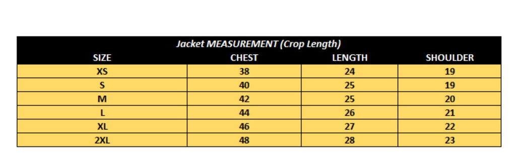 Leather jacket measurement size chart