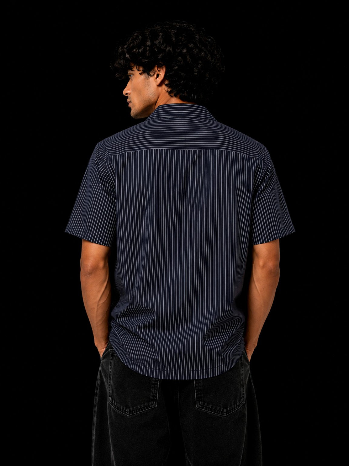 METAL BUCKLE SHIRT black back pure cotton