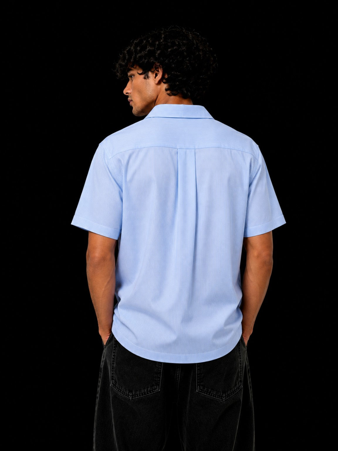 METAL BUCKLE SHIRT blue back pure cotton