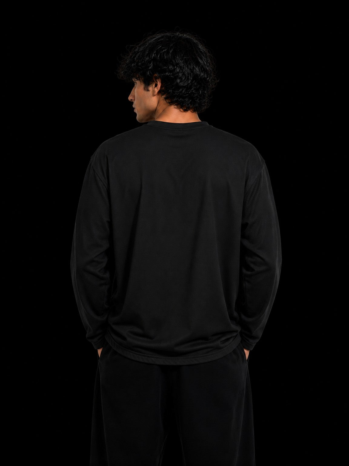Oversized Waffle Henley Black back view