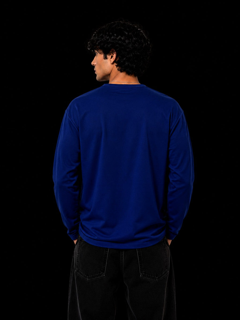 Oversized Waffle Henley Blue back view