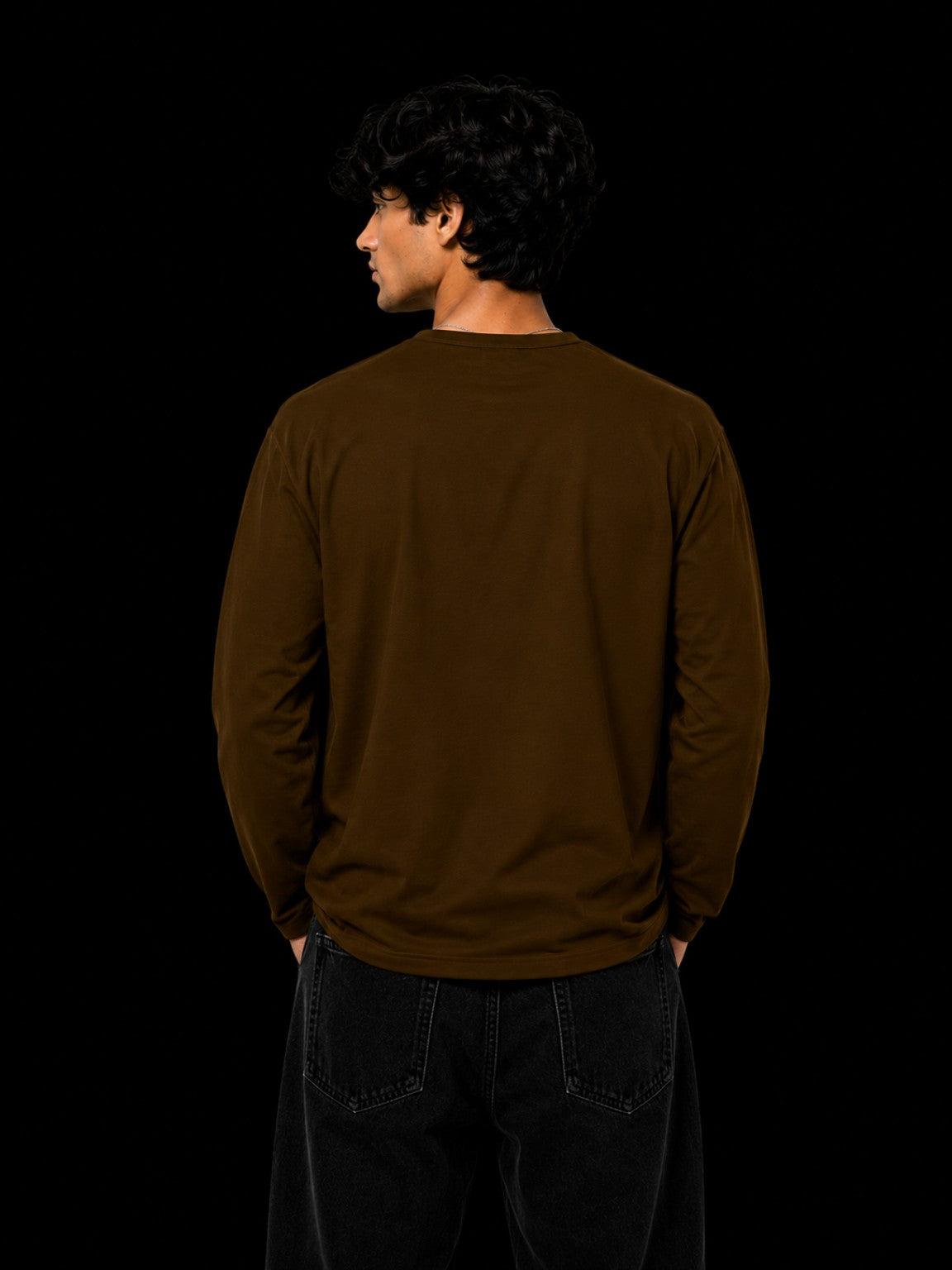 Oversized Waffle Henley Brown back view