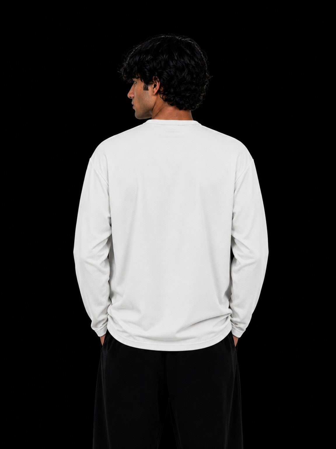 Oversized Waffle Henley White back view