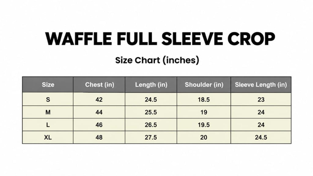 WAFFLE FULL SLEEVE CROP size chart